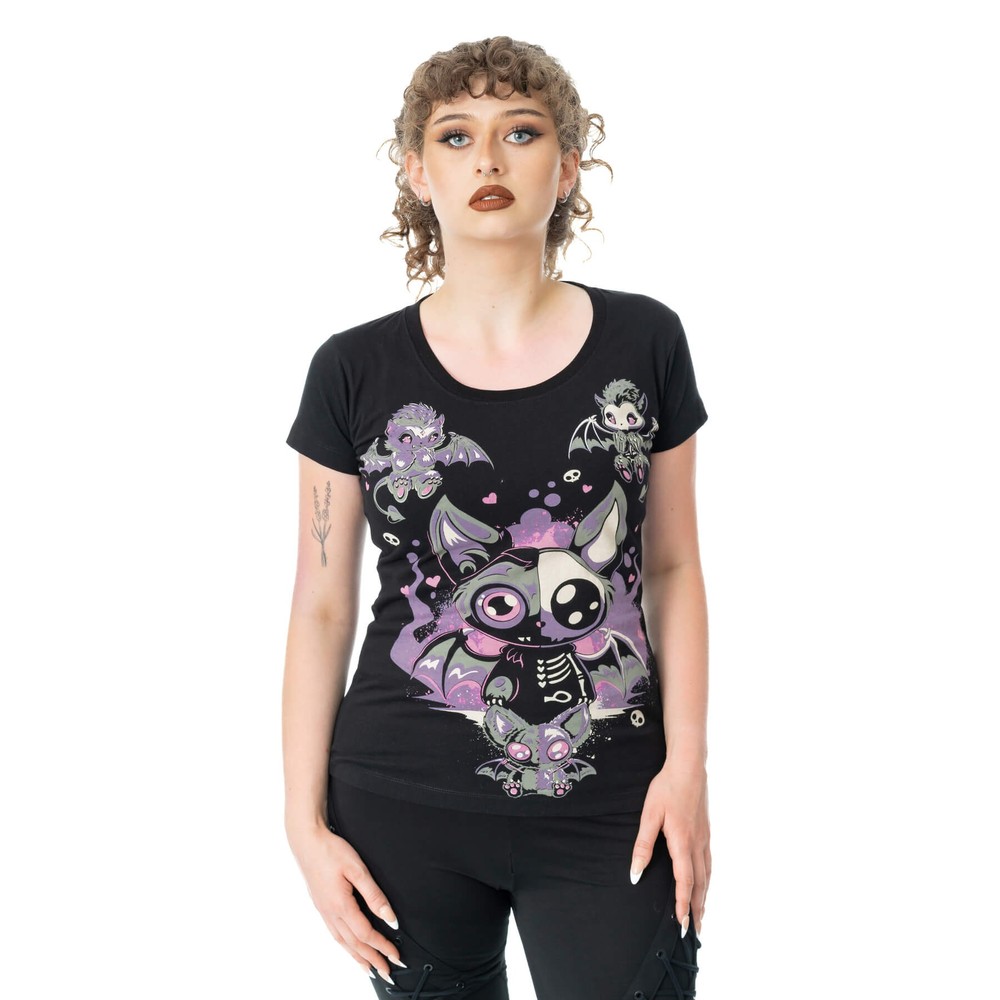 Cupcake Cult - Bat Ghoul Dames Tshirt - Zwart